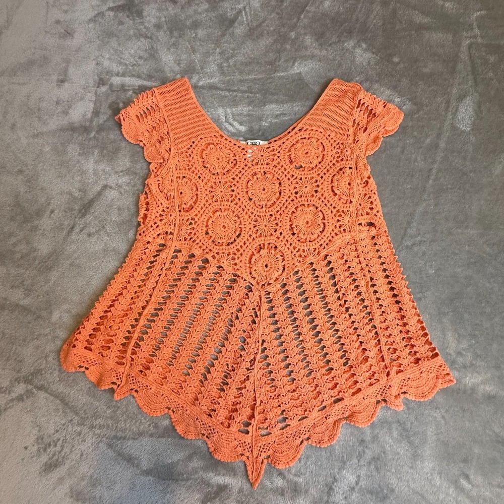 Cato Coral Crochet Lace Tunic Top Size Small Boho Beach Cover Up - Picture 3 of 9